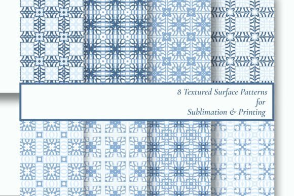 Blue Tile Patterns: 8 Seamless Sublimation Designs