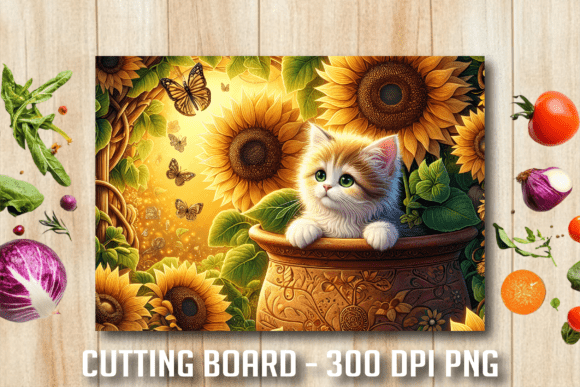 Cute Kitten Sunflower Cutting Board: A Design Asset for Personalized Creations