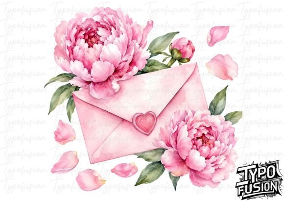 Elegant Floral Design: Botanical Peony Love Envelope PNG