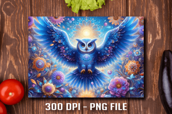 Majestic Blue Flying Owl Cutting Board Design