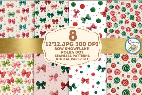 Seamless Paper: Bow Snowflake Polka Dot Patterns