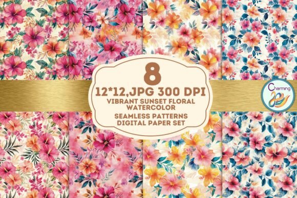 Seamless Paper: Vibrant Sunset Floral for Dynamic Design