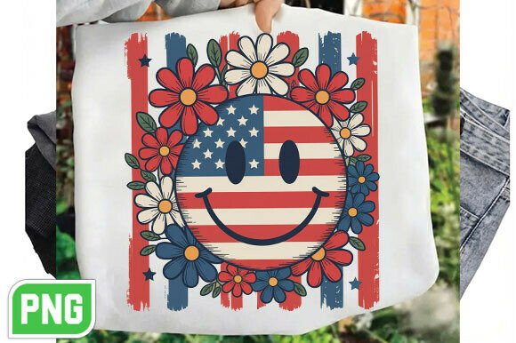 Vibrant Design Elements: The Smiley Face America Floral Checkered PNG