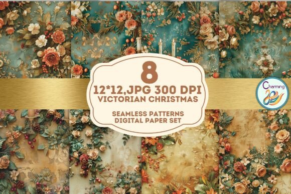 Vintage Victorian Xmas Seamless Patterns for Design